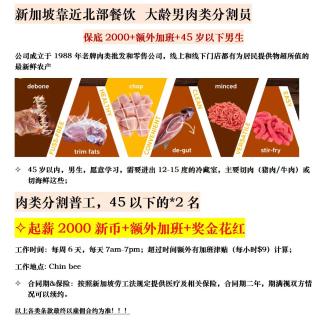 新加坡靠近北部餐饮 大龄男肉类分割员