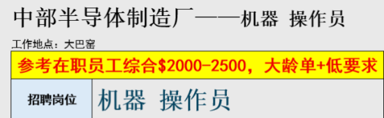 中部半导体制造厂--机器操作员