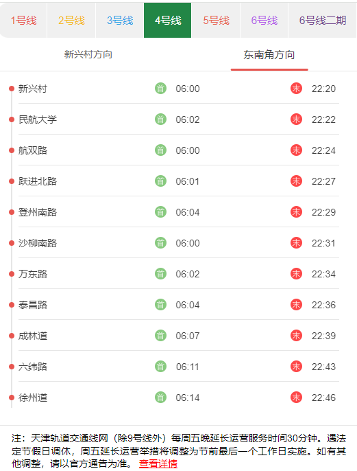 天津地铁4号东南角方向首末班发车时刻表.png